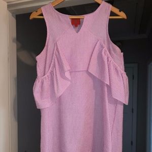 Pink and white seersucker dress